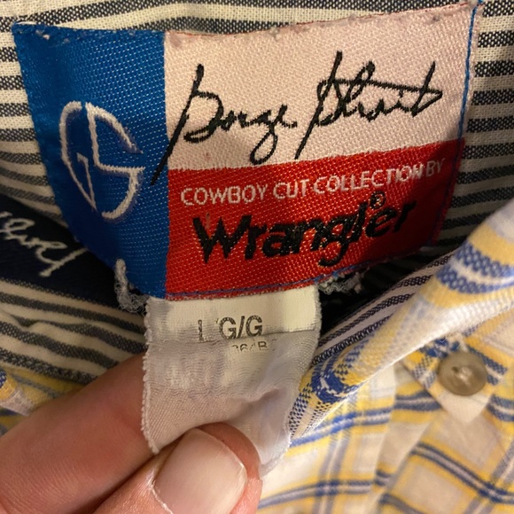 Wrangler George Straight Long Sleeve One Pocket Button Down Yellow/grn Plaid L - Picture 4 of 5